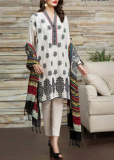 Grace Z-(W554) - Stitched Embroidered 3pc khaddar dress With Printed shawl.